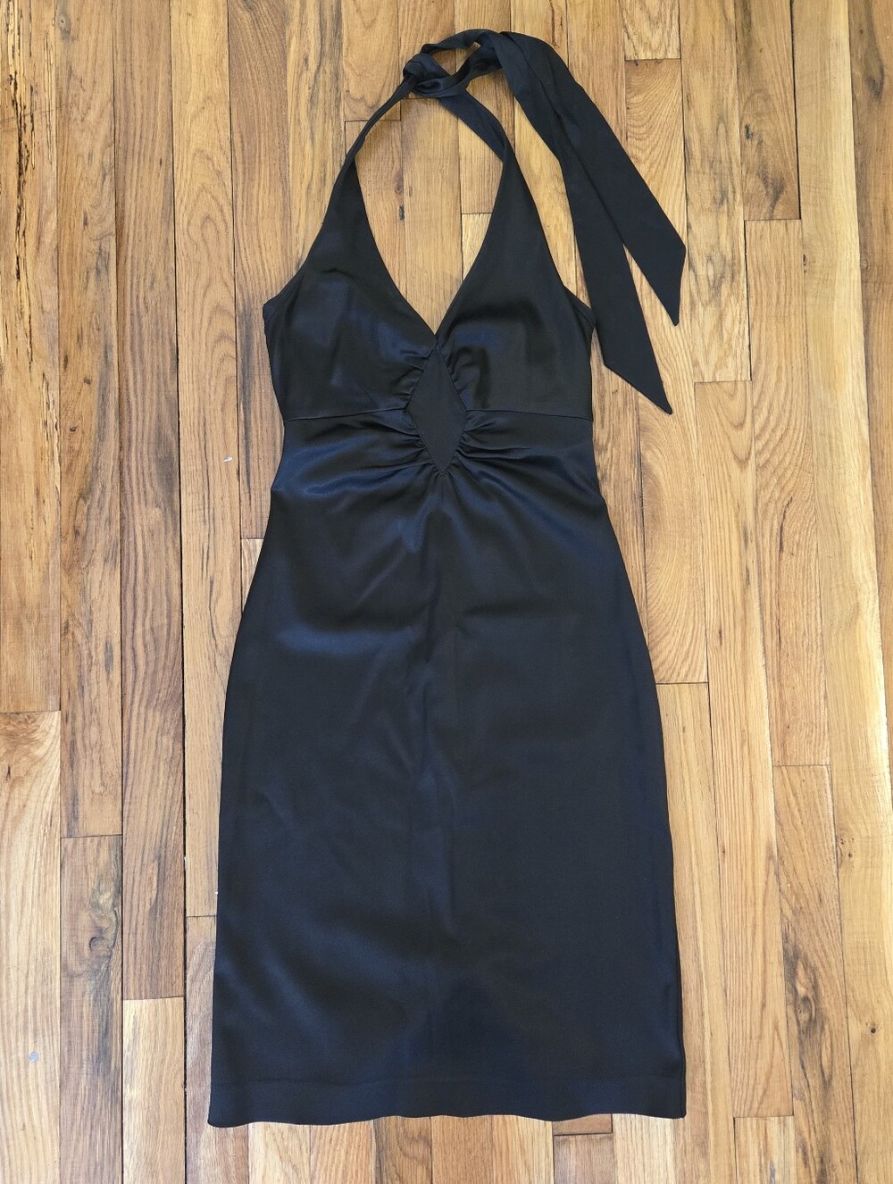 Vintage Betsy & Adam Y2K Black Halter Dress 90s LBD V Neck Cocktail Party Mini S